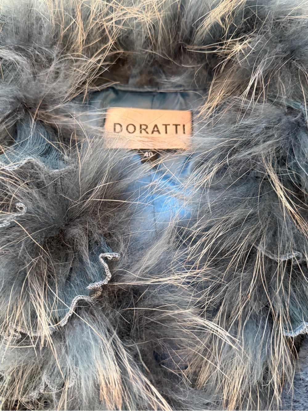 Vintage DORATTI Blue Raccoon Fur Lace Ruffle Fitted Jacket XXS XS - Picture 10 of 11
